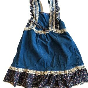 Blue Floral Ruffle Dress with Lace Trim